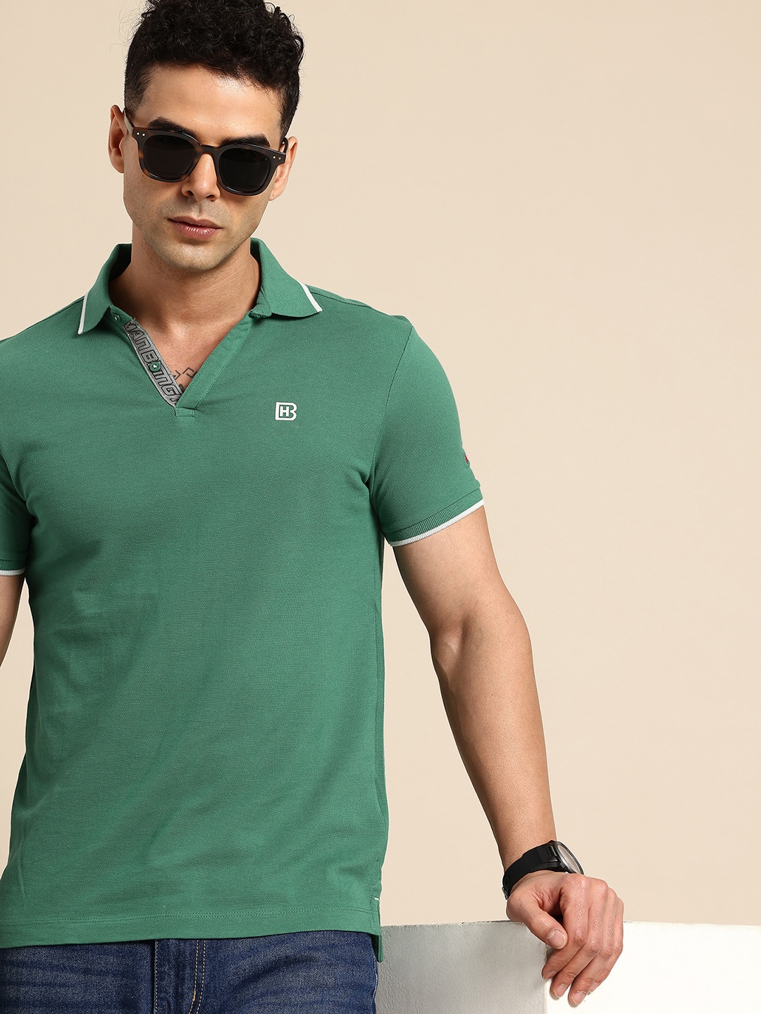 

Being Human Polo Collar Pure Cotton T-shirt, Green