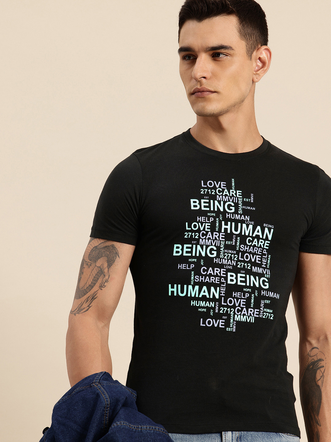 

Being Human Brand Logo Printed Pure Cotton T-shirt, Black