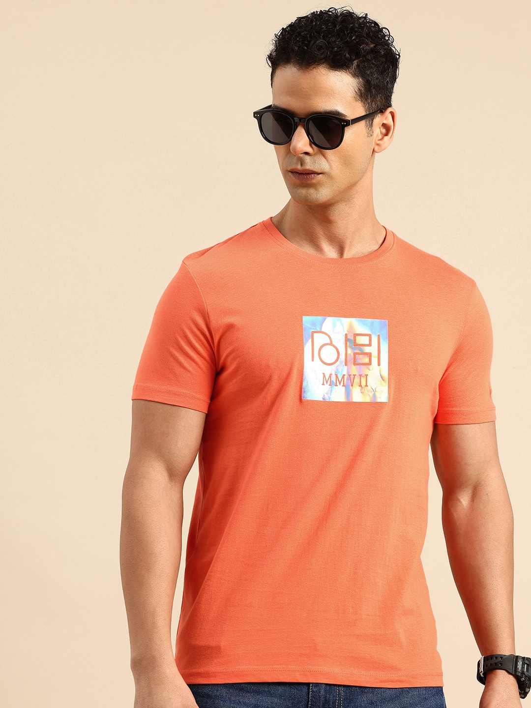 

Being Human Graphic Printed Pure Cotton T-shirt, Orange