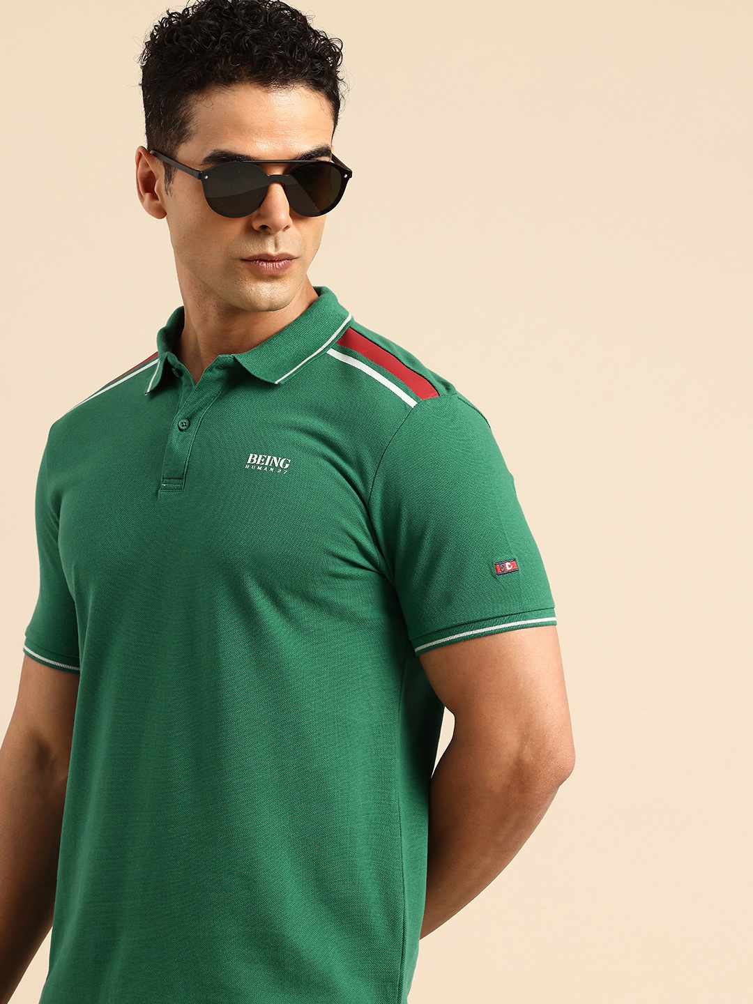 

Being Human Pure Cotton Polo Collar T-shirt, Green