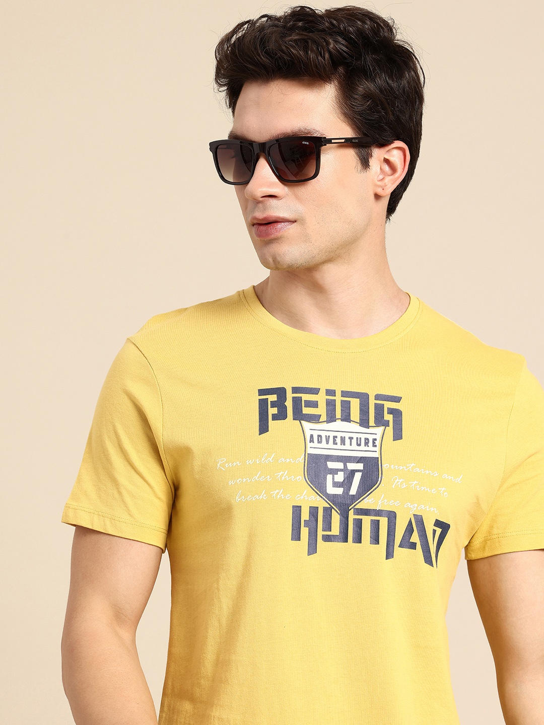 

Being Human Brand Logo Printed Pure Cotton T-shirt, Mustard
