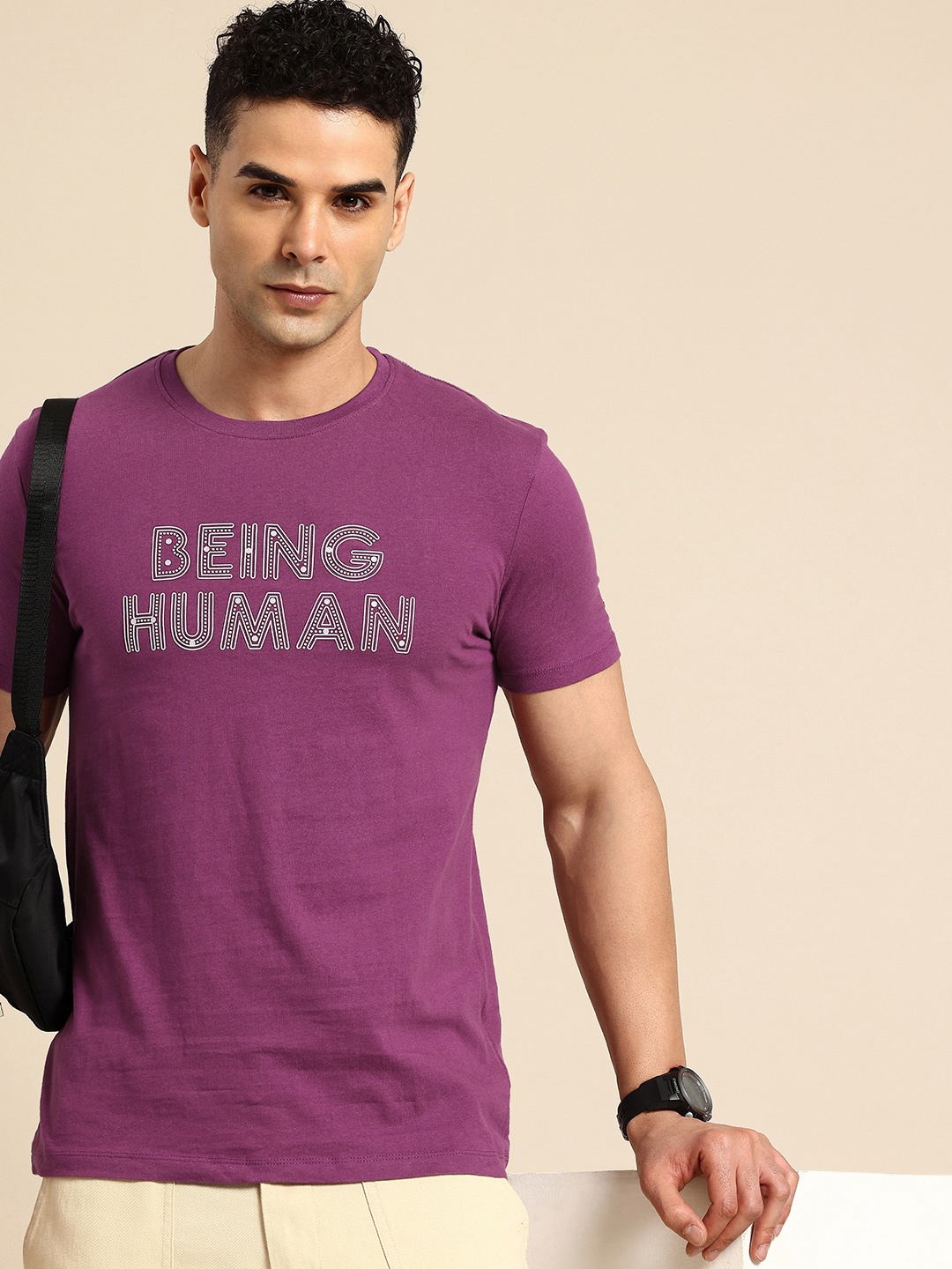 

Being Human Brand Logo Printed Pure Cotton T-shirt, Purple