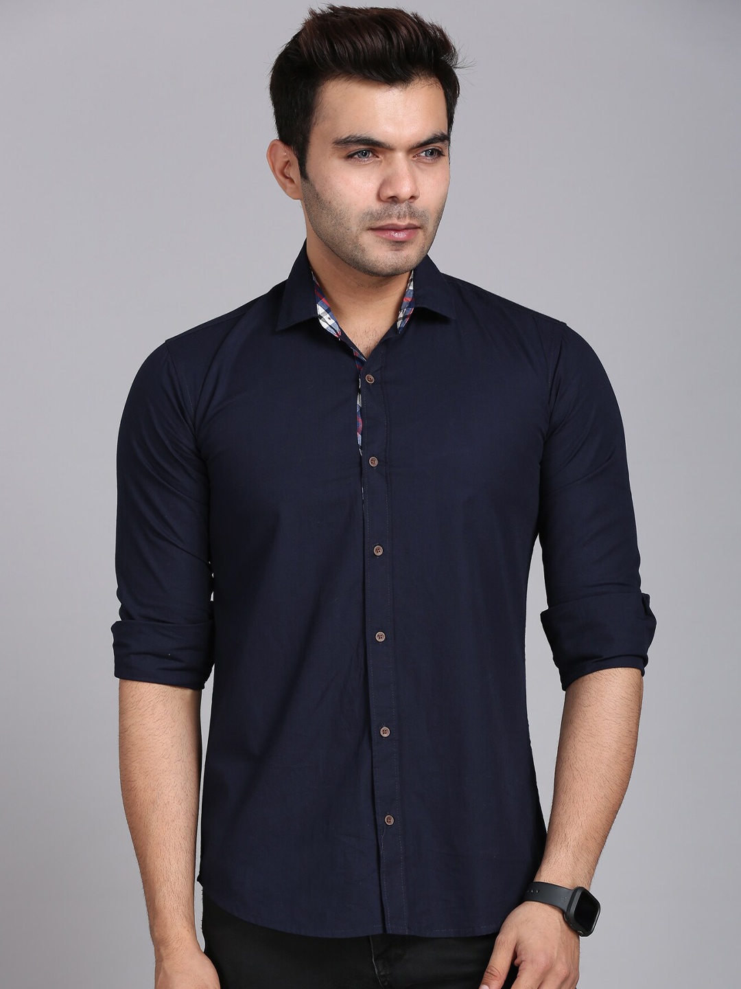 

FINIVO FASHION Men Navy Blue Standard Fit Casual Shirt