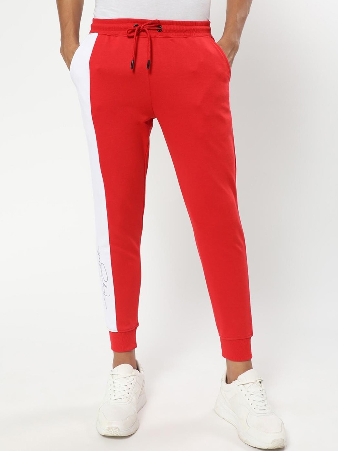 

Bewakoof Men Red & White Colourblocked Joggers