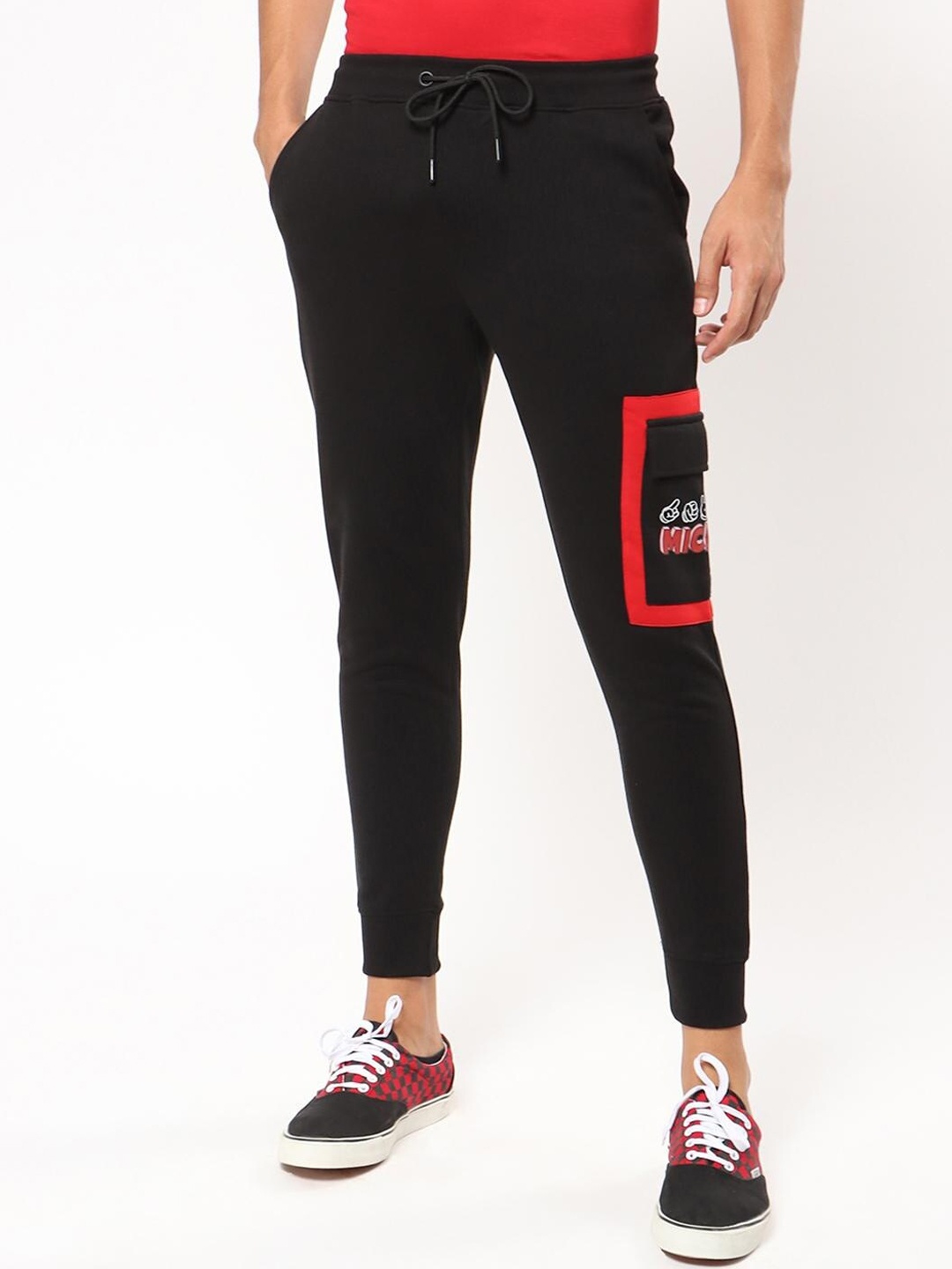 Bewakoof Men Black Typography Cotton Track Pants