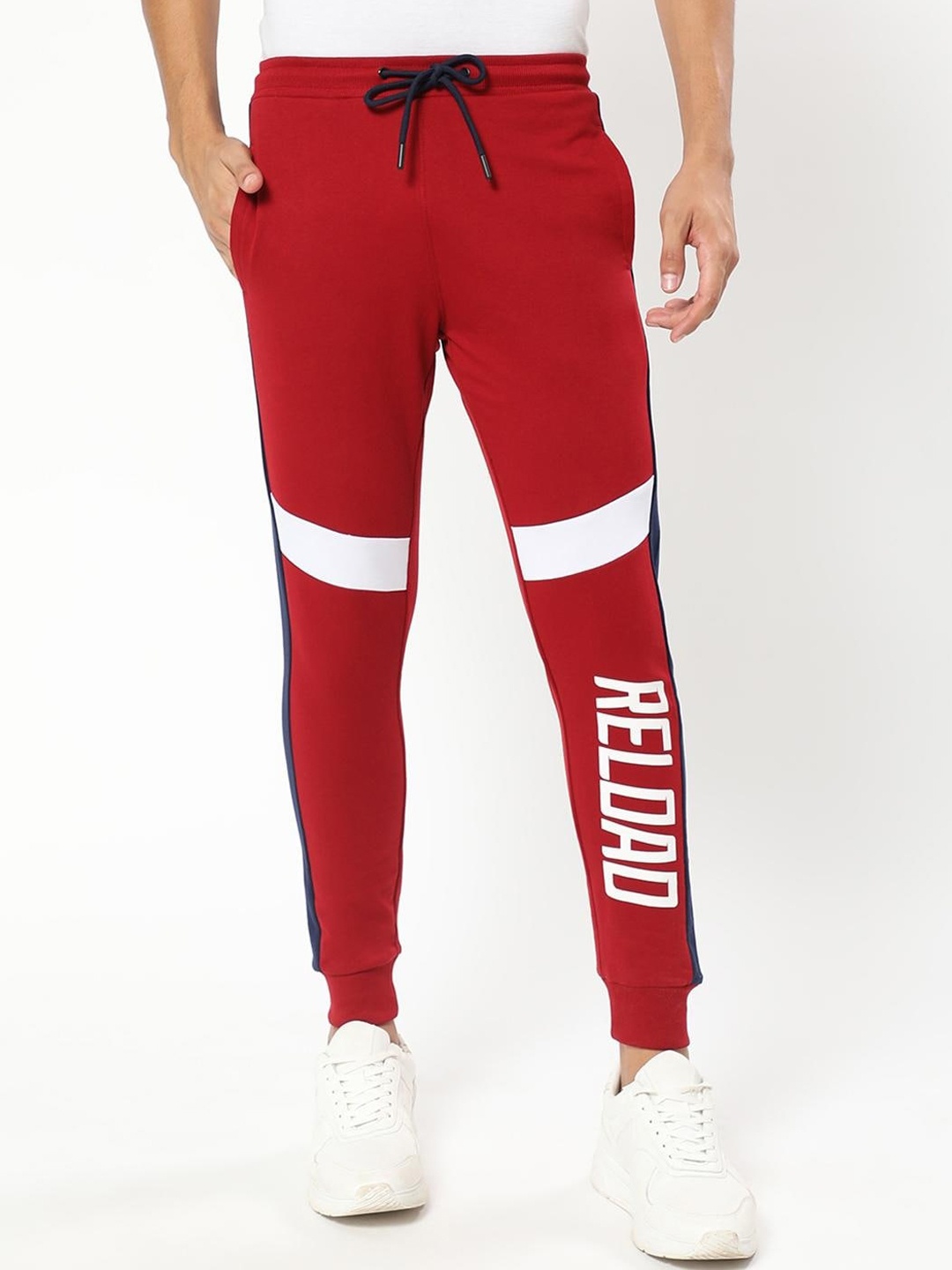 

Bewakoof Men Red & White Colourblocked Joggers