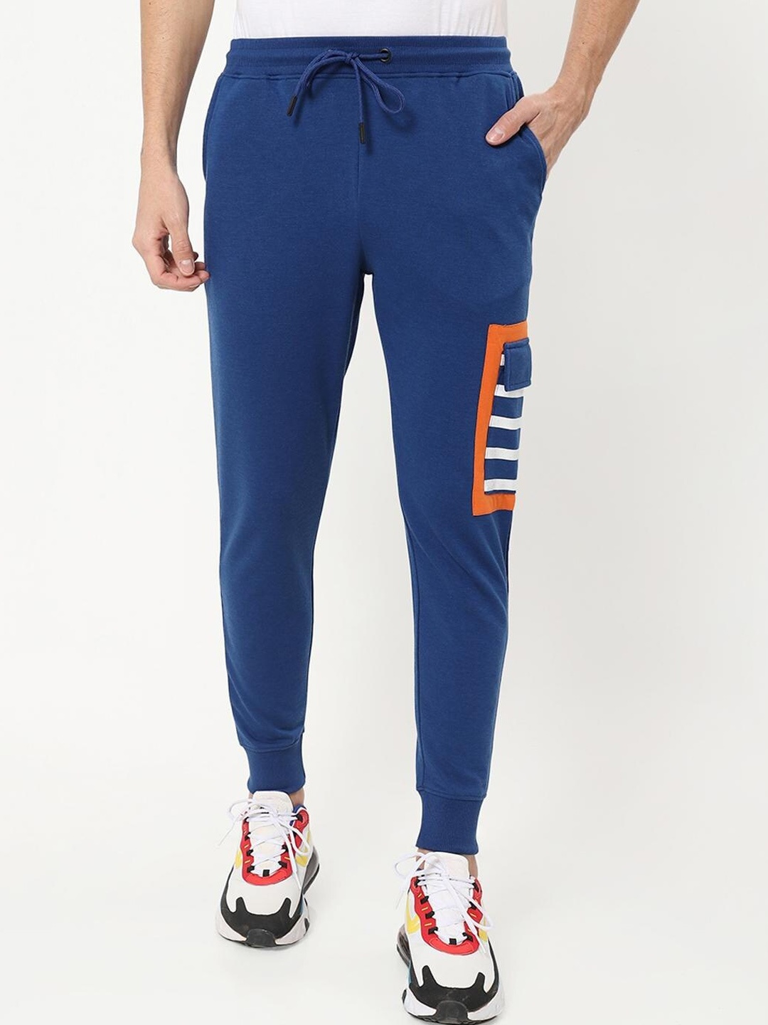 

Bewakoof Men Blue & Orange Solid Joggers