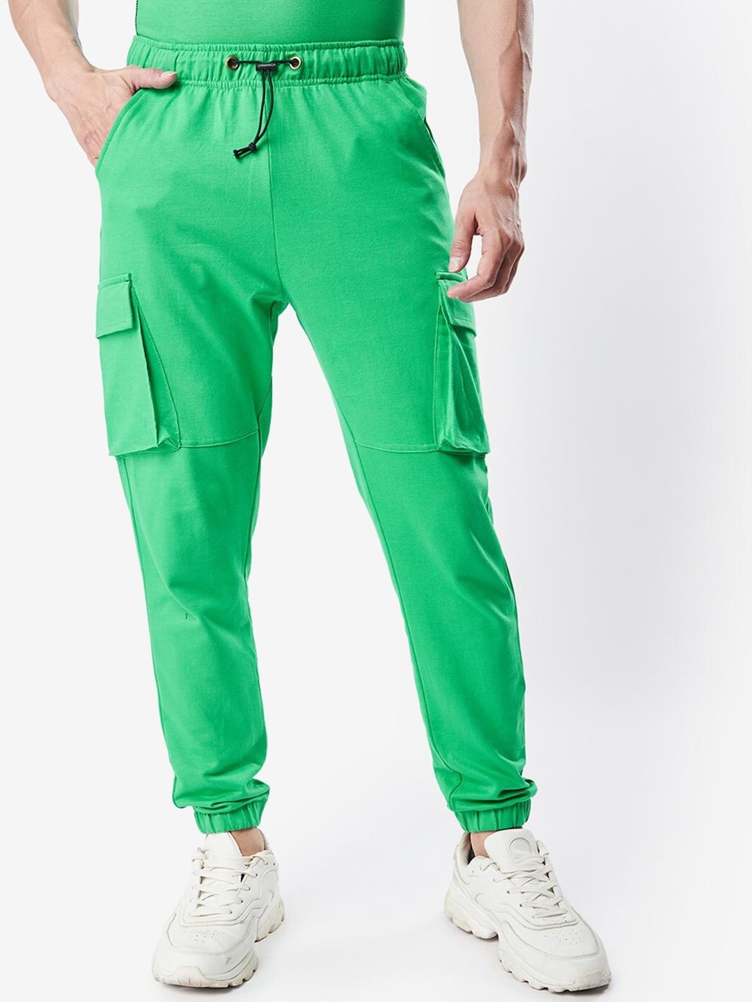 

Bewakoof Men Green Solid Cotton Jogger Track Pants