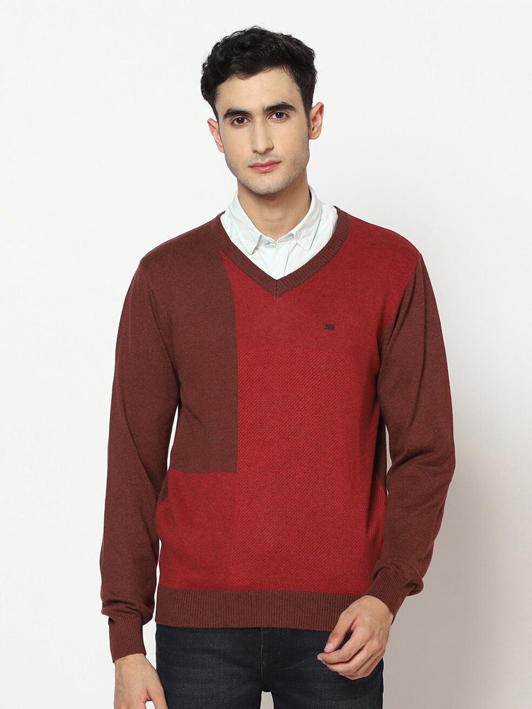 

Blackberrys Men Red & Brown Colourblocked Pullover