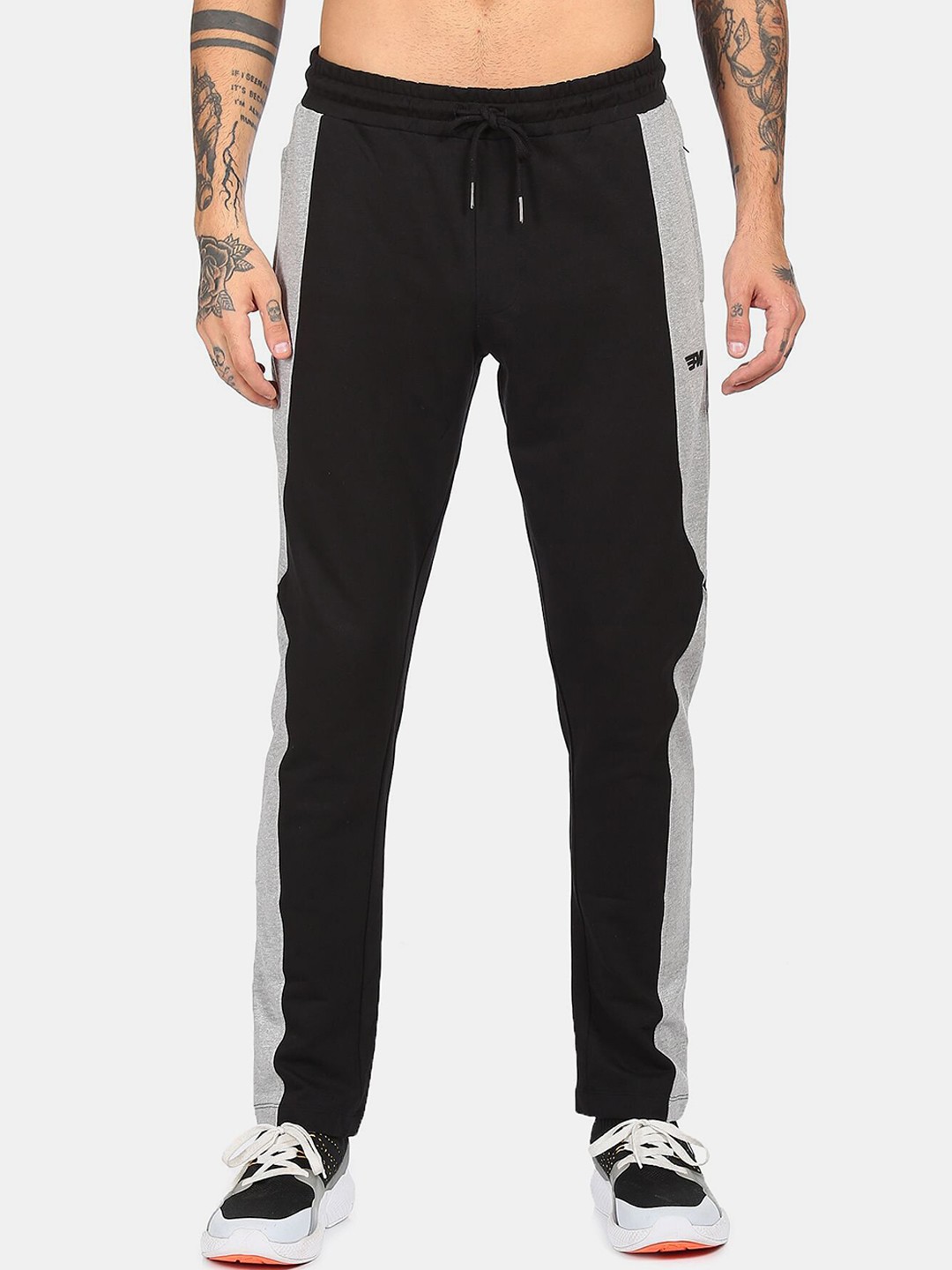 

Flying Machine Men Black & White Contrast Panel Pure Cotton Track Pants