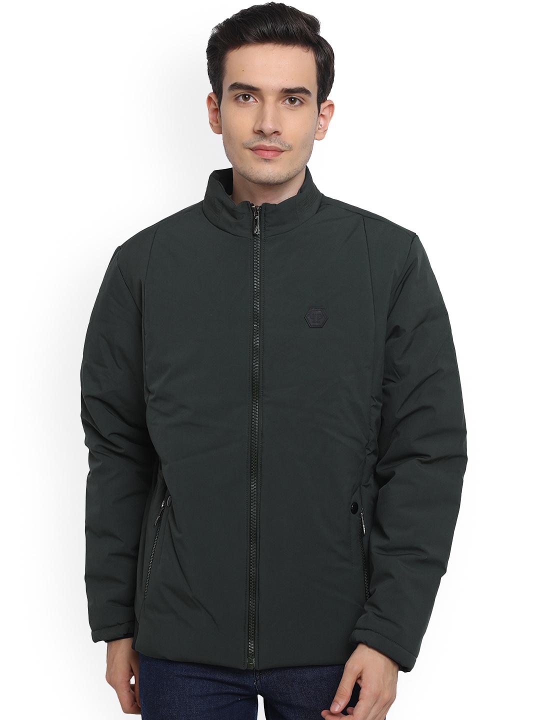 

AD & AV Men Olive Green Water Resistant Longline Open Front Jacket