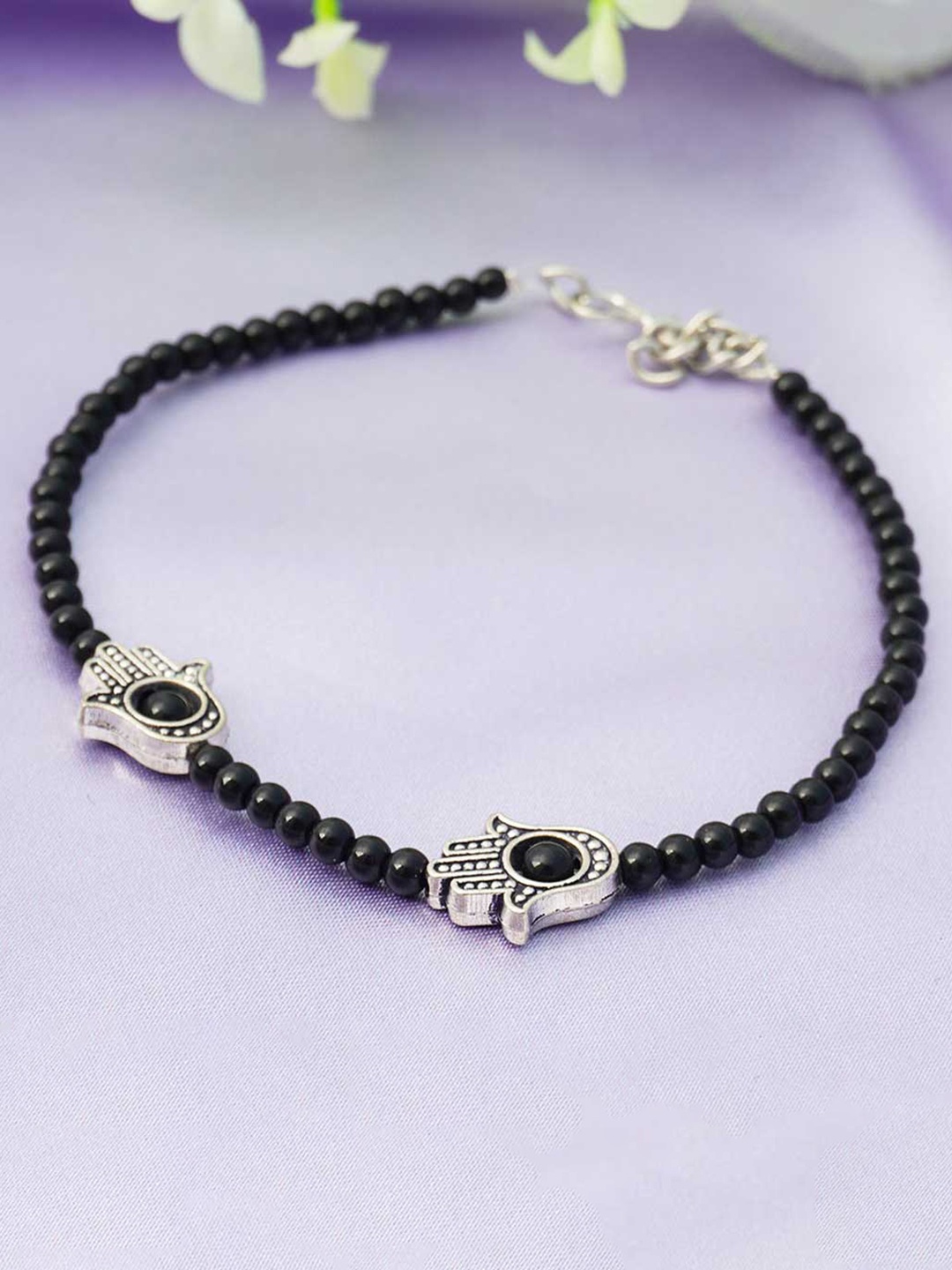 

Urmika Women Black & Silver-Toned Beaded Anklet