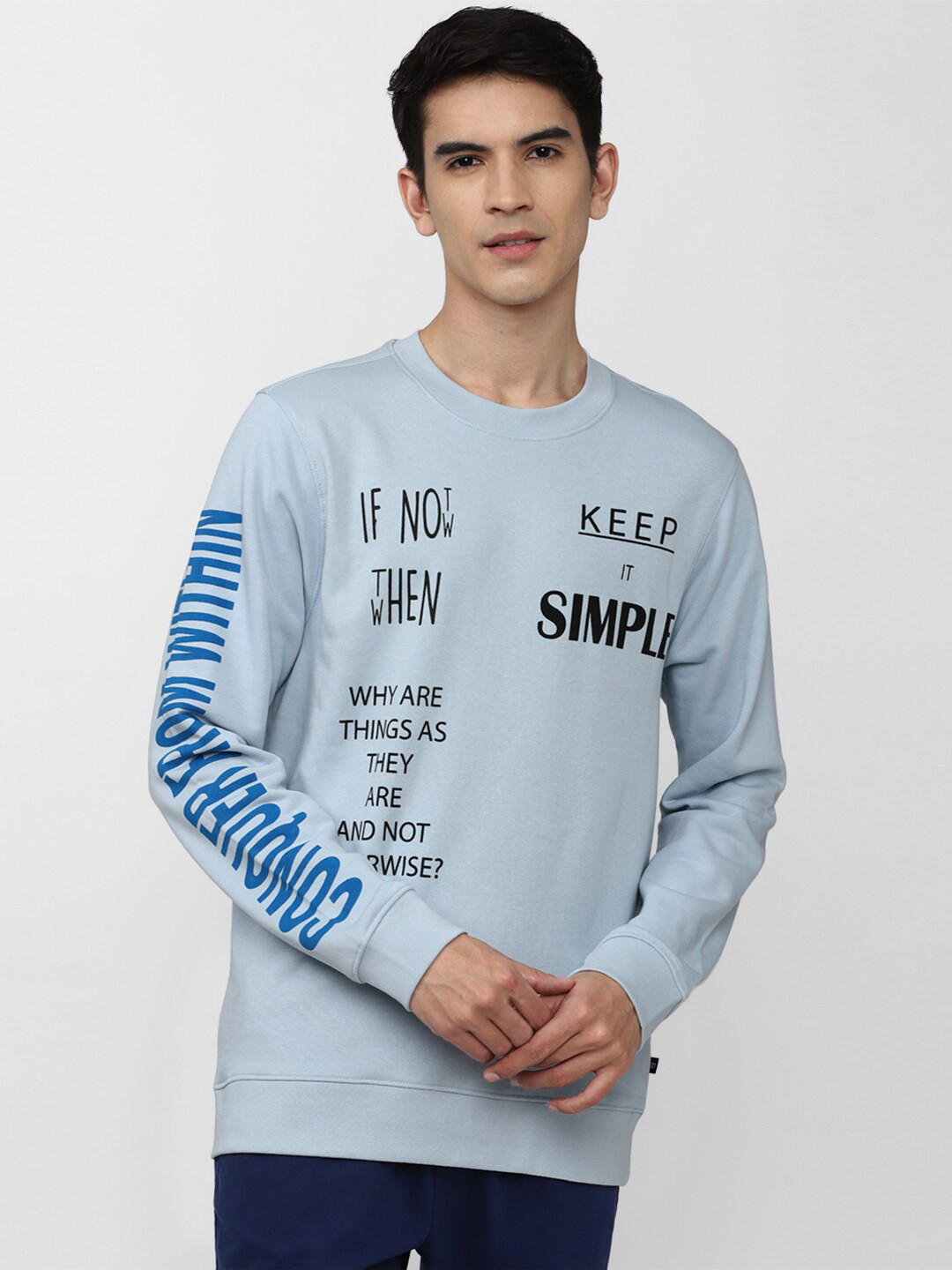 

FOREVER 21 Men Blue Printed Sweatshirt