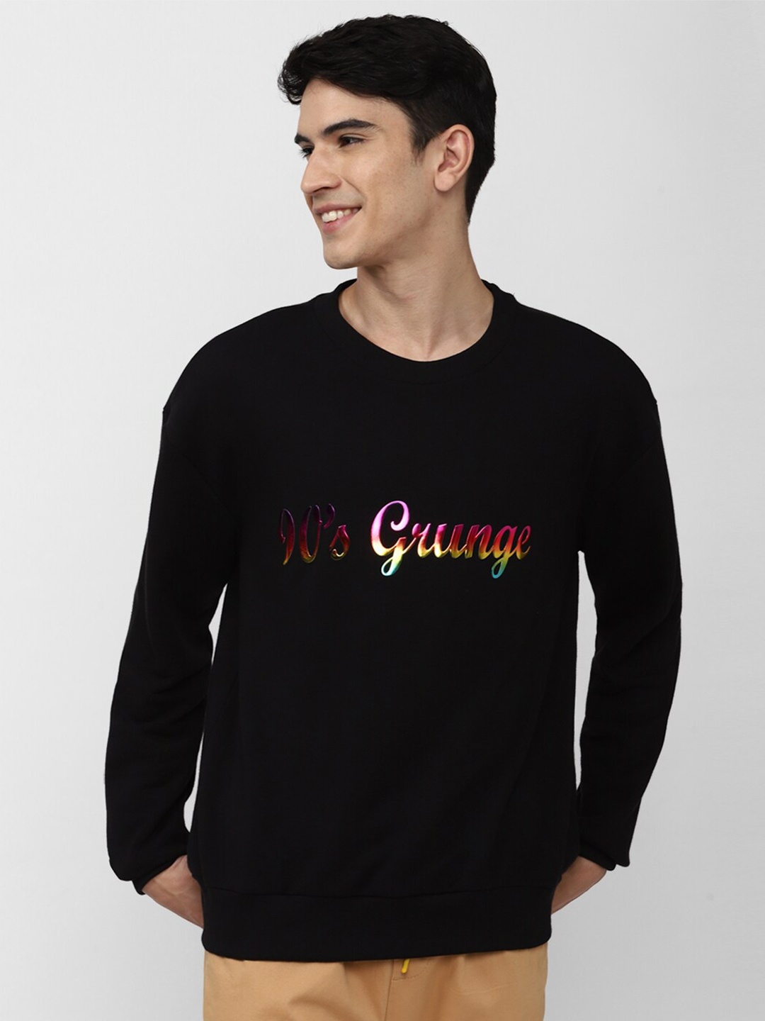 

FOREVER 21 Men Black Printed Sweatshirt