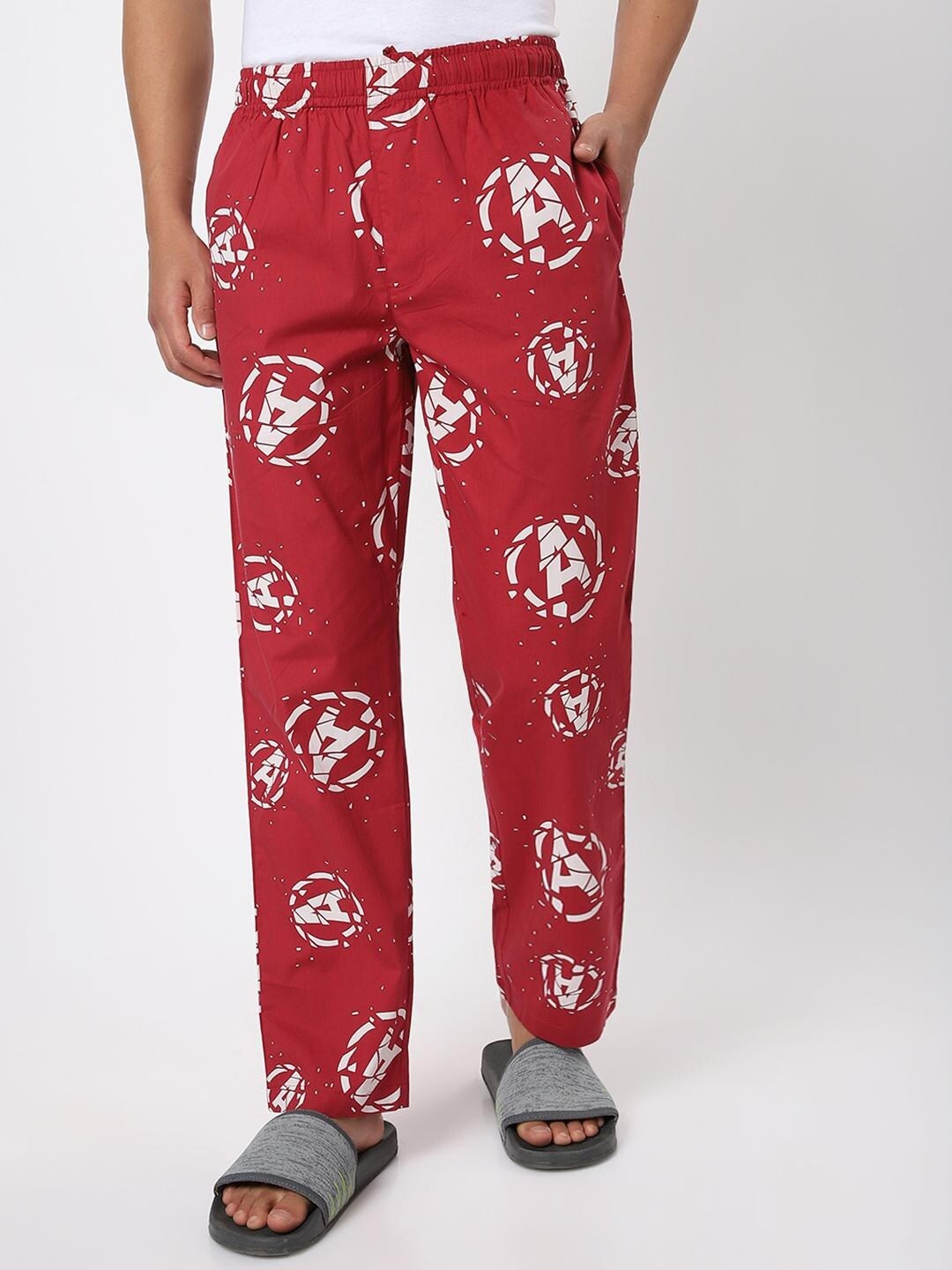 

Bewakoof Men Superhero Printed Pure Cotton Lounge Pants, Red