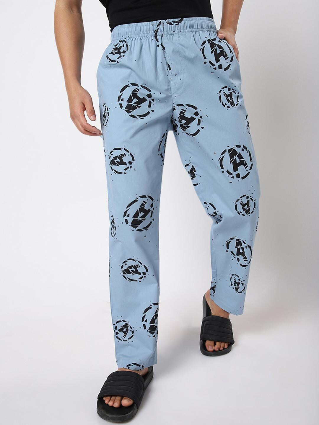 

Bewakoof Men Blue Avengers Broken Printed Cotton Lounge Pants