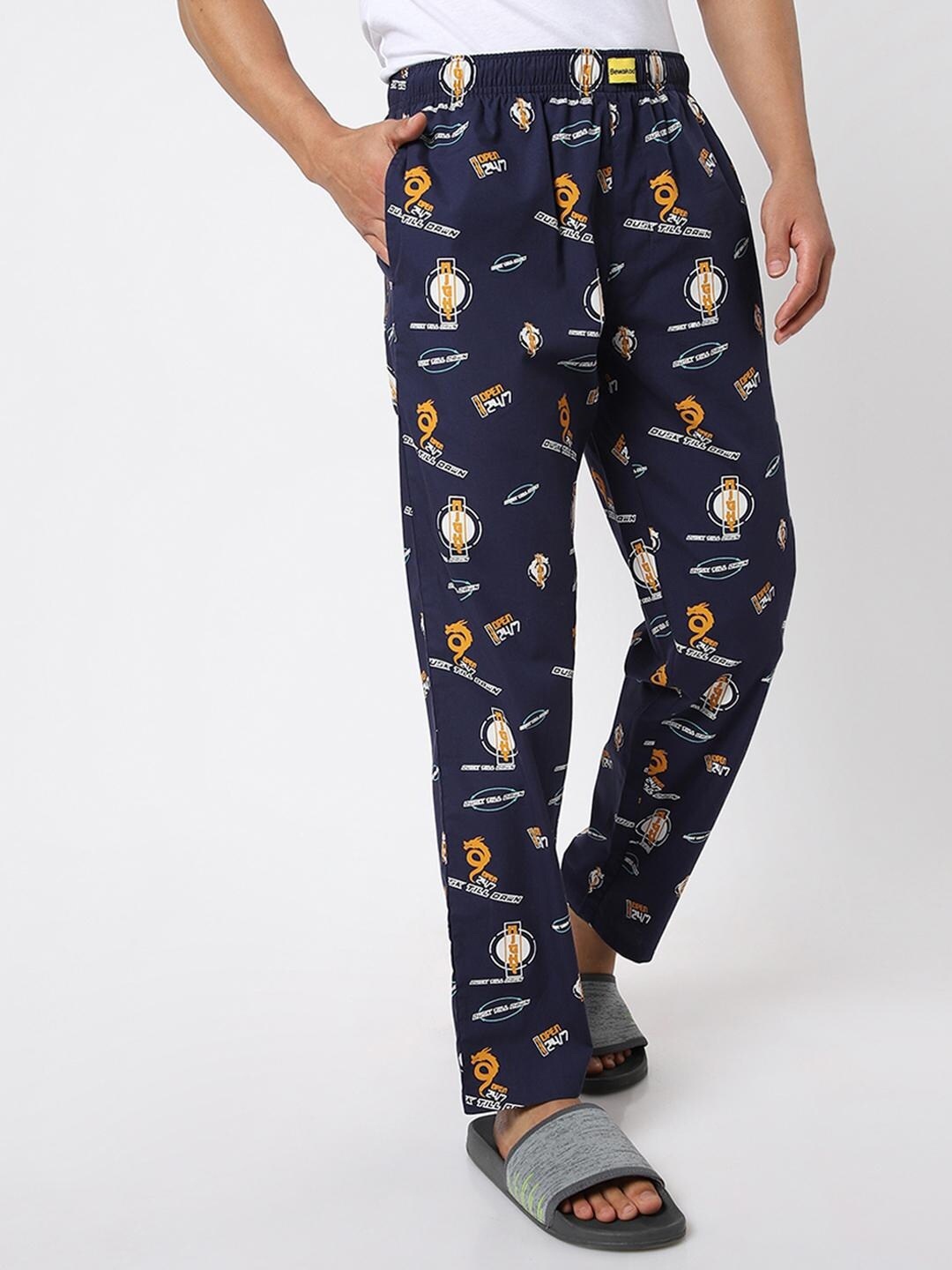 

Bewakoof Men Blue Printed Cotton Lounge Pants
