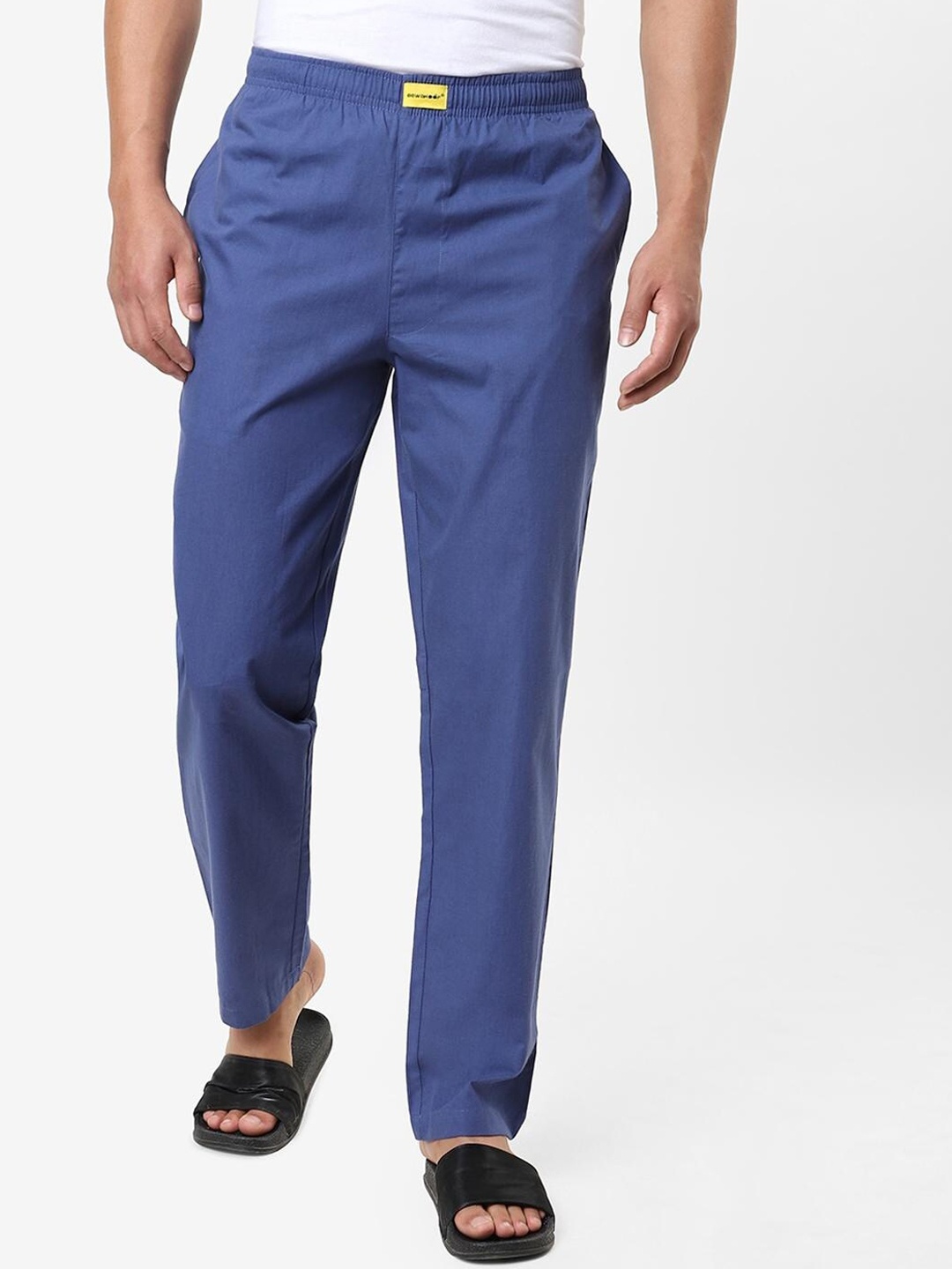

Bewakoof Men Blue Solid Cotton Lounge Pants