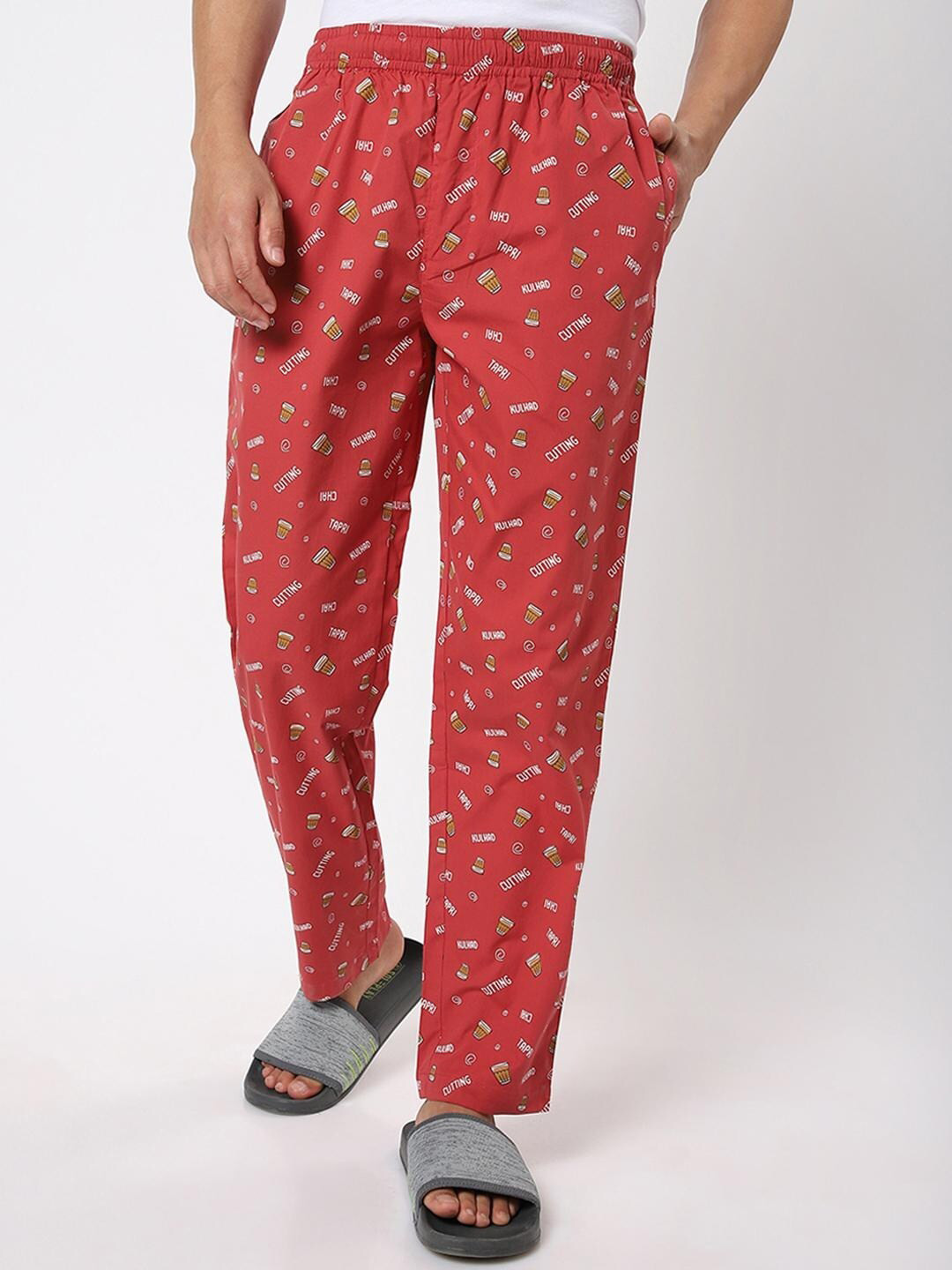 

Bewakoof Men Red Conversational Printed Cotton Lounge Pants