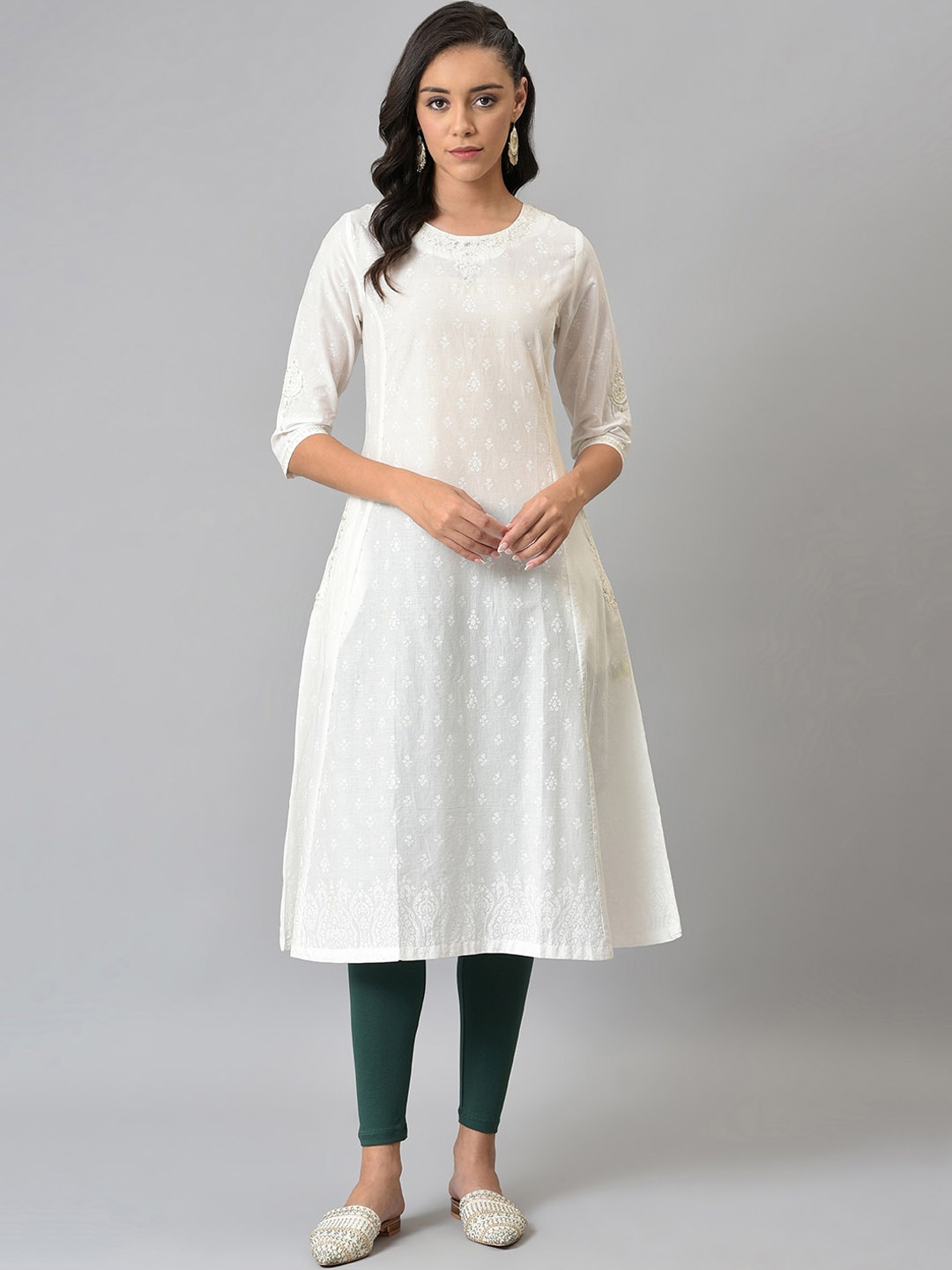 

W A-Line Cotton Kurta, White