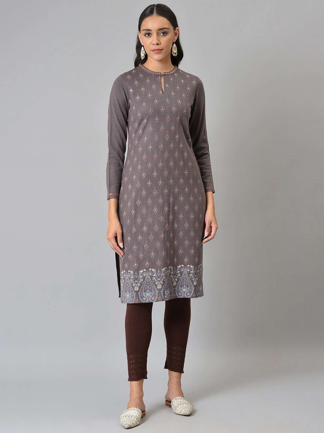 

W Women Purple Ethnic Motifs Keyhole Neck Kurta