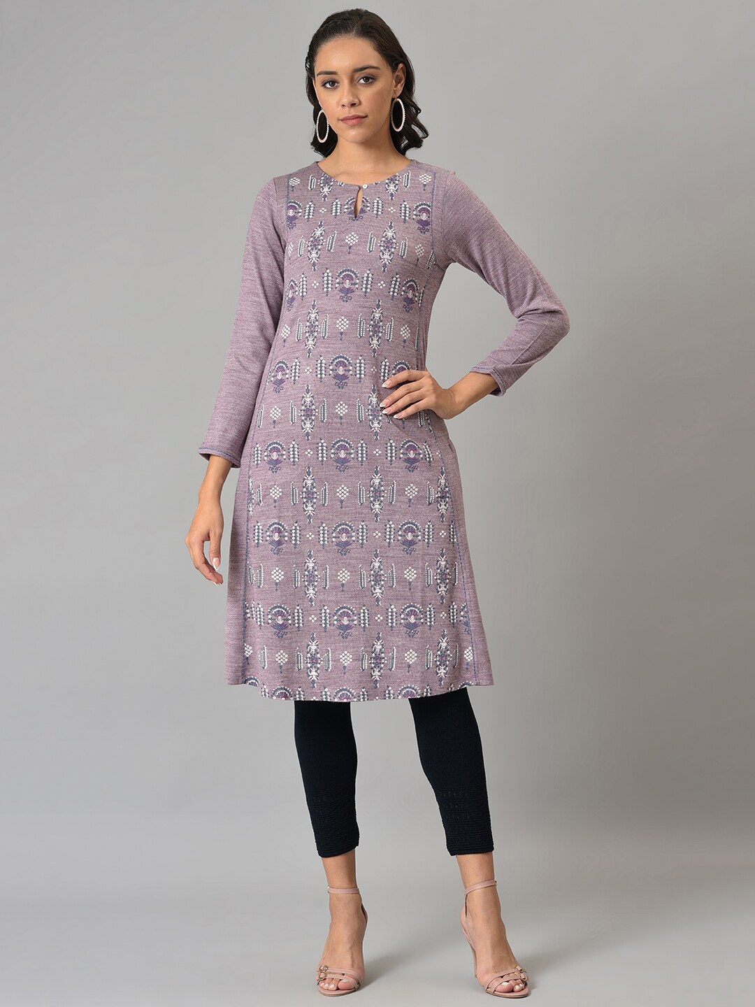

W Women Lavender Ethnic Motifs Keyhole Neck Kurta
