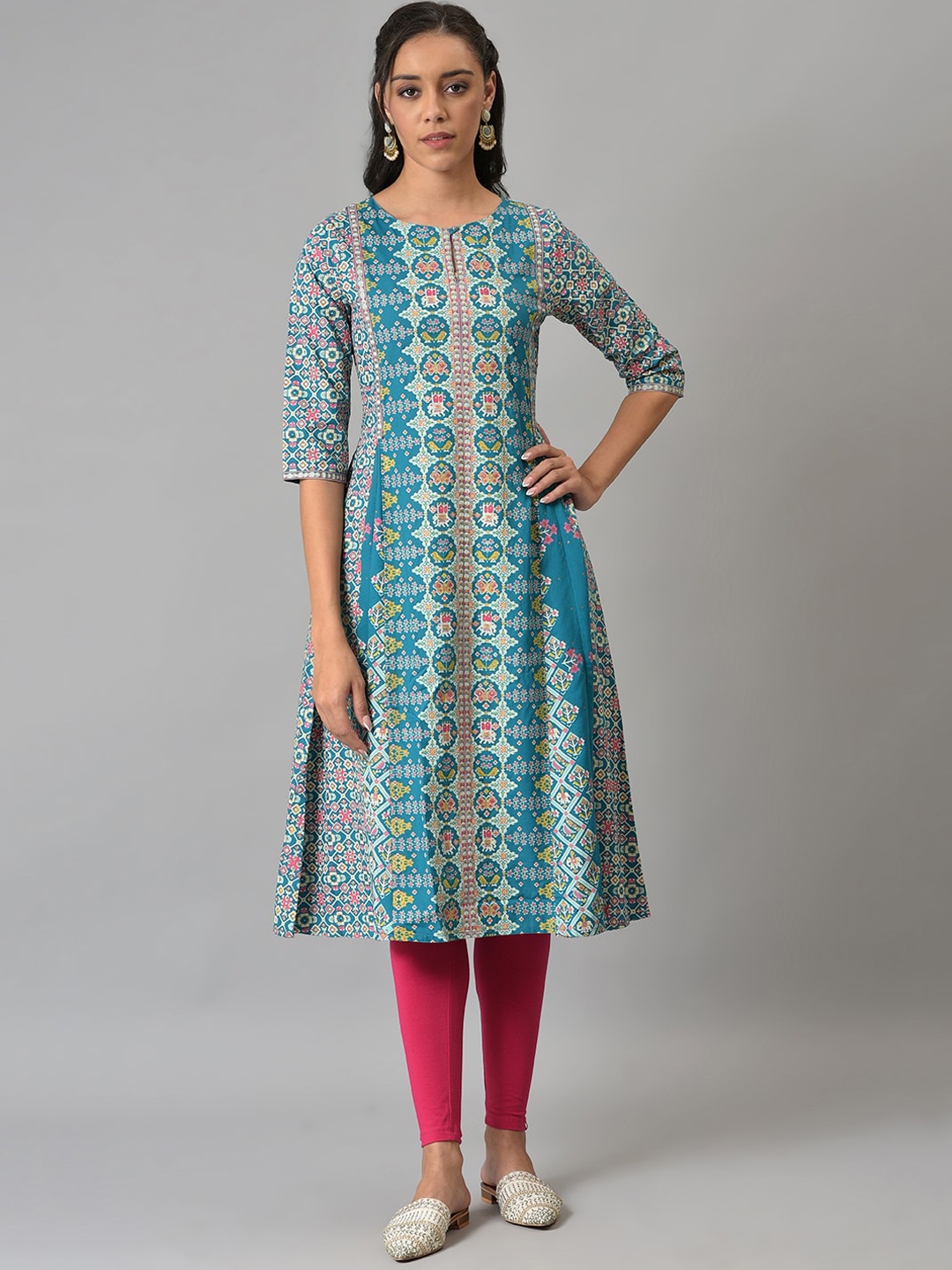 

W Women Blue Ethnic Motifs Printed Anarkali Kurta