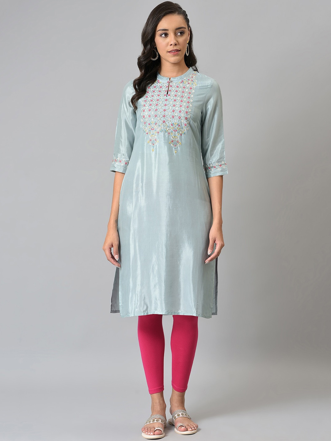 

W Women Blue Yoke Design Thread Work Kurta