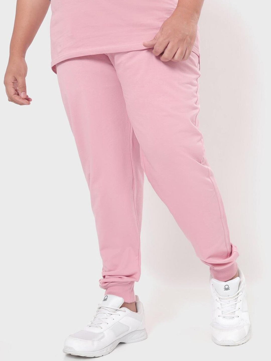 

Bewakoof Plus Size Men Pink Solid Cotton Joggers