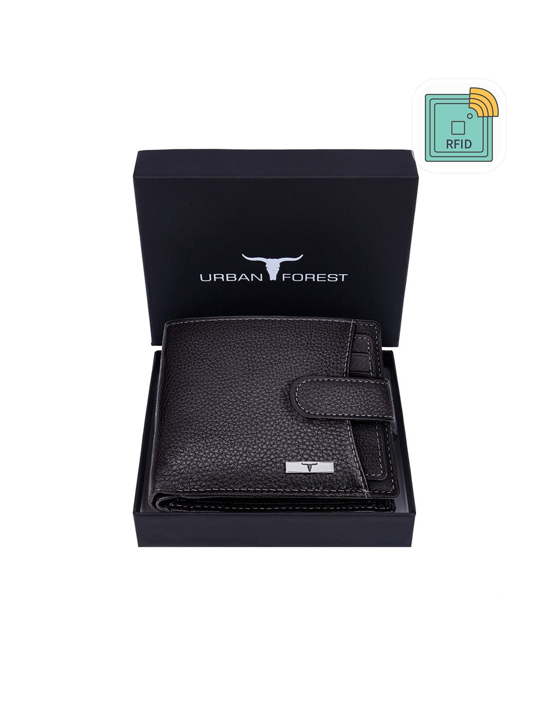 

URBAN FOREST Men Leather Two Fold Wallet, Black