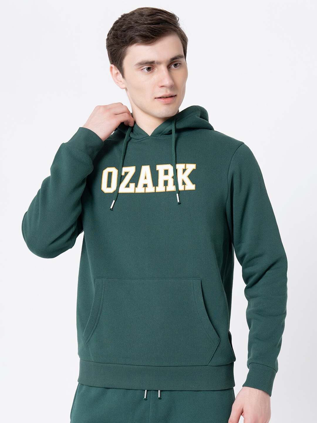 

Red Tape Men Green Printed Hooded Sweatshirt