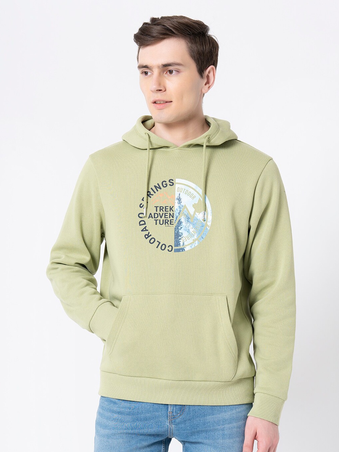 

Red Tape Men Green Printed Hooded Sweatshirt