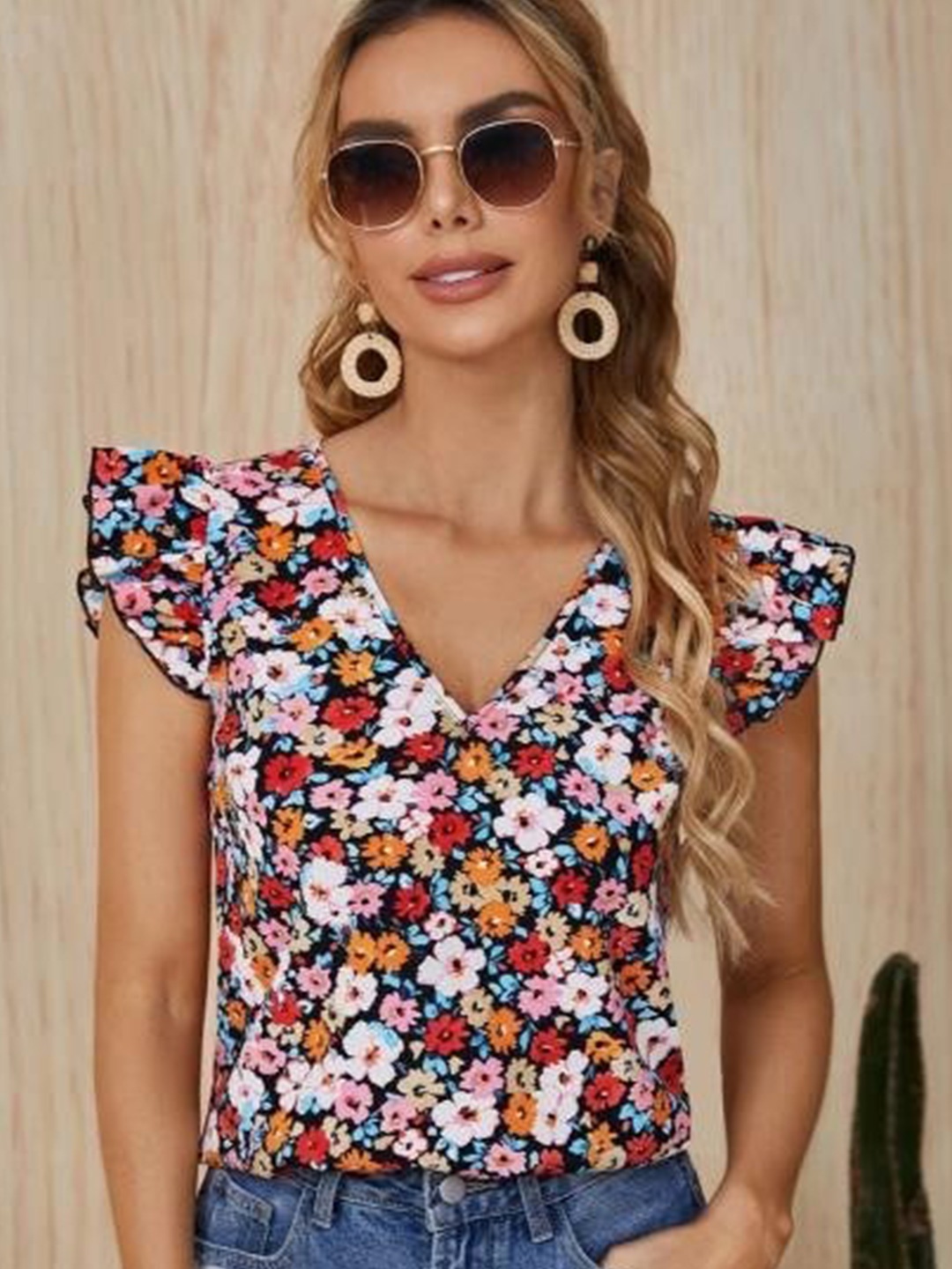 

La Aimee Women White & Red Floral Printed Top