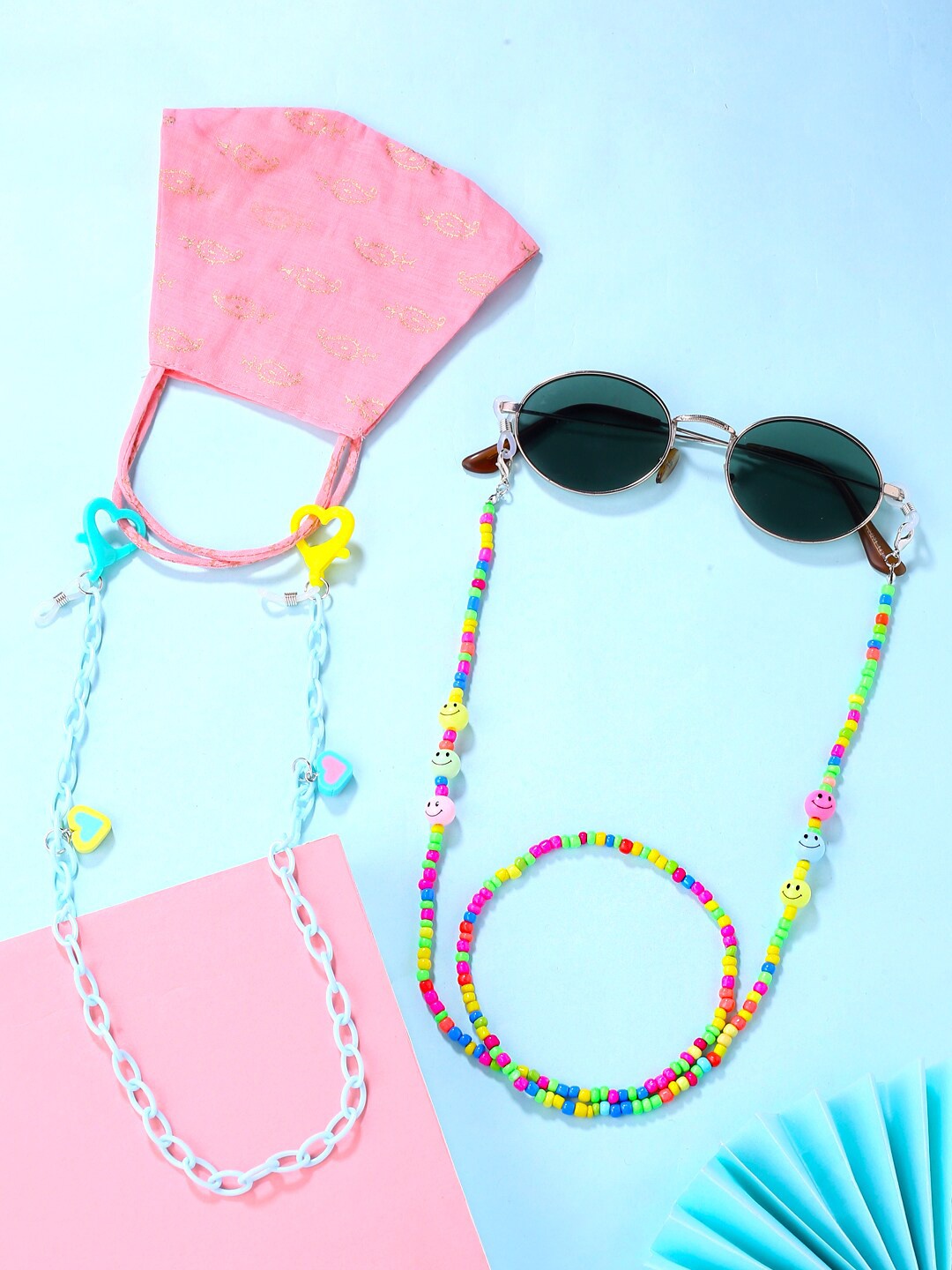 

Melbees by Yellow Chimes Kids Set of 2 Multicolor Face Mask Chain & Sunglasses Chain, Multi