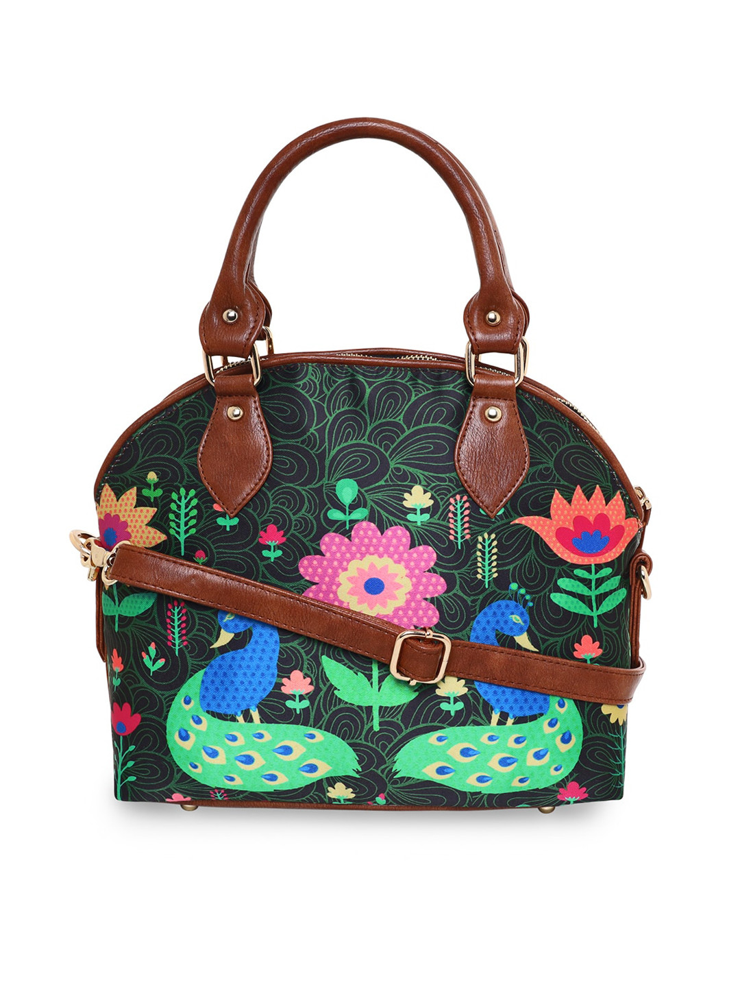 

Sabhyata Green Floral Printed Structured Handheld Bag