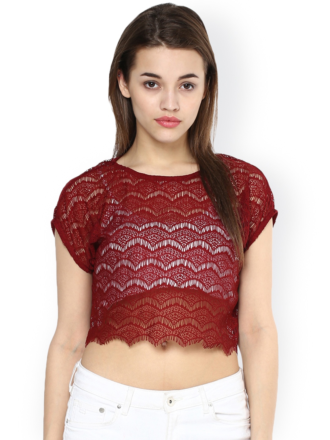 

La Zoire Women Maroon Lace Crop Top