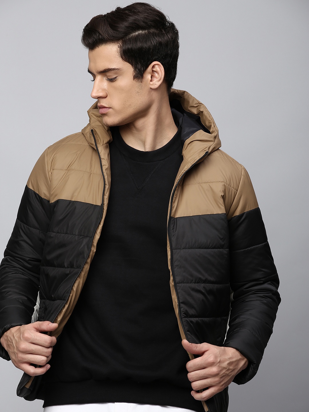 

Dennis Lingo Men Mustard Colourblocked Lightweight Longline Outdoor Puffer Jacket