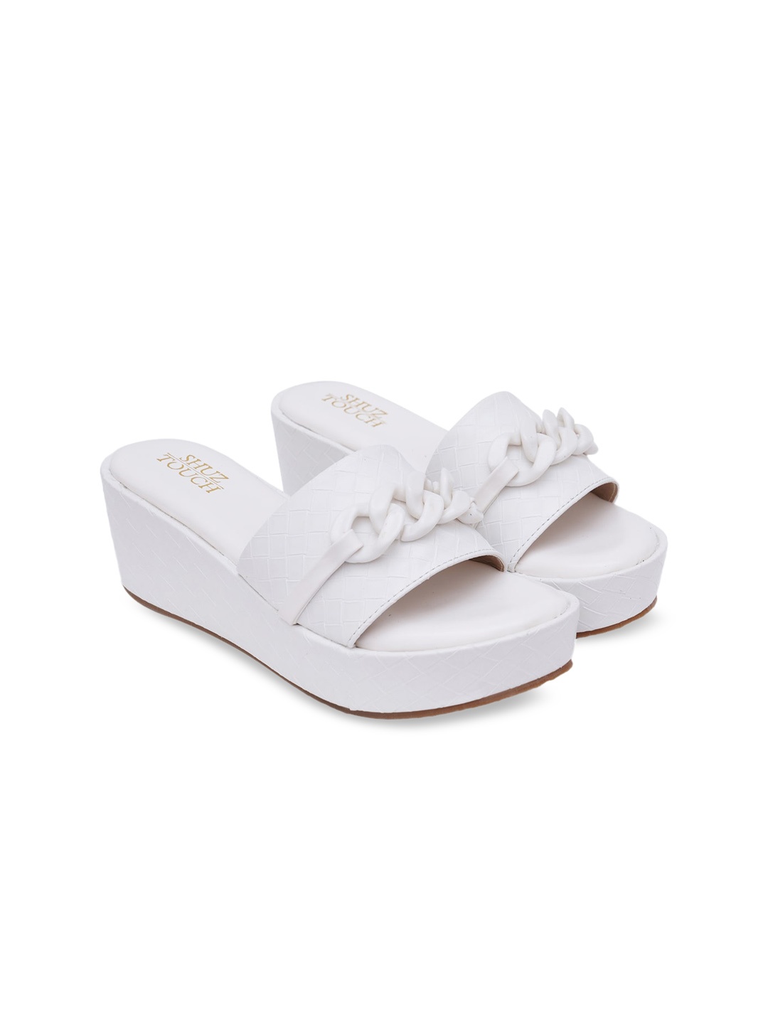 

SHUZ TOUCH White Open Back Flatform Heels