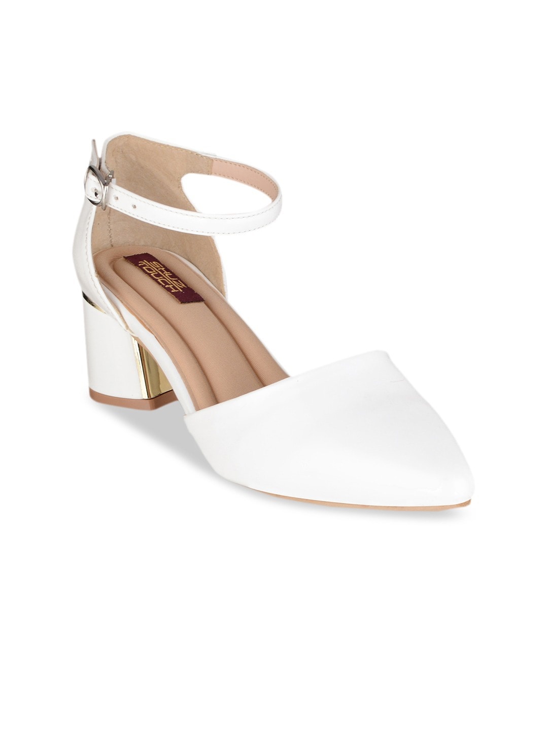 

SHUZ TOUCH White Block Heels with Ankle Loop Buckles