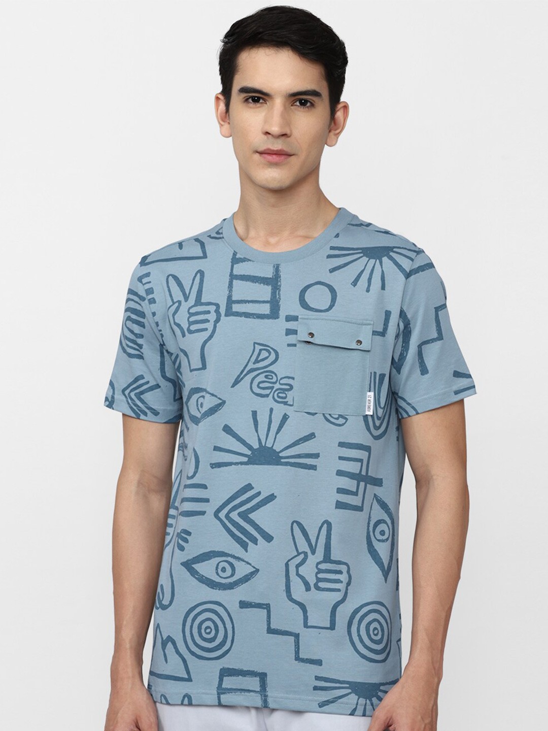 

FOREVER 21 Men Blue Printed T-shirt