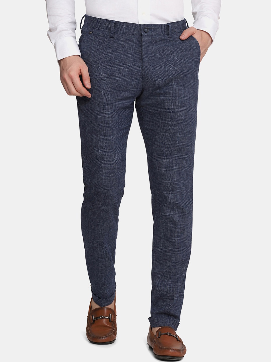 

Blackberrys Men Blue Checked Skinny Fit Trousers