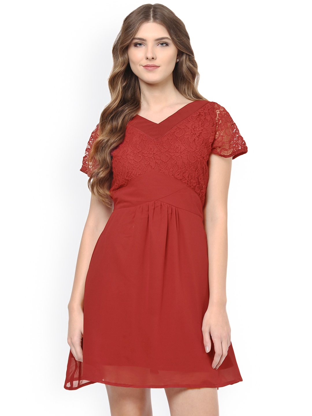 

La Zoire Women Rust Red Fit and Flare Dress