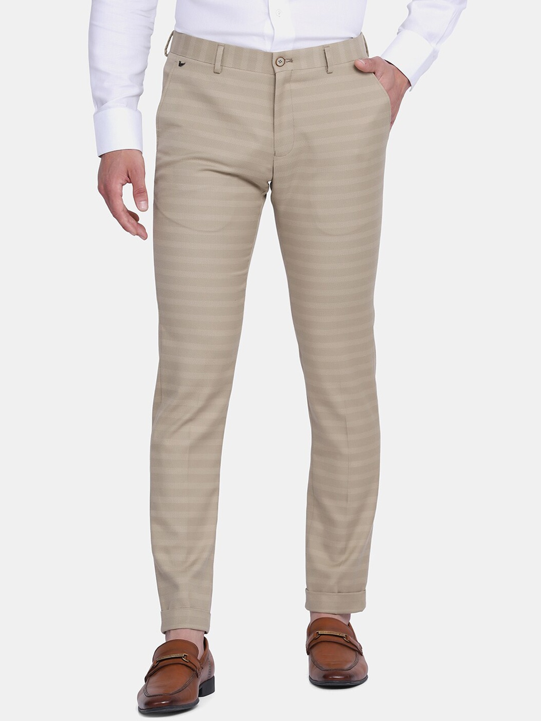 

Blackberrys Men Beige Striped Skinny Fit Trouser
