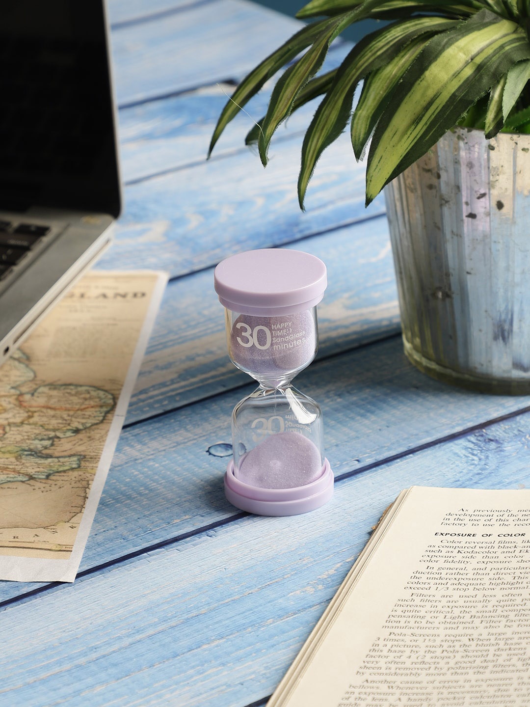 EXIM DECOR Purple Solid Round Glass Tube 30 Minutes Sand Timer Showpiece