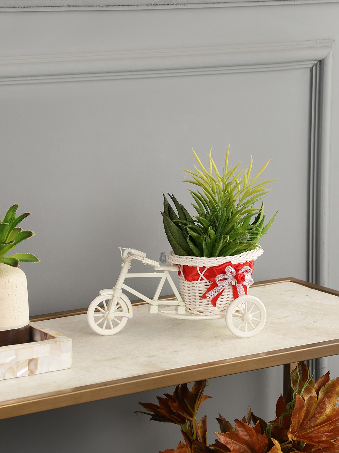 

EXIM DECOR White Plastic Basket Rickshaw Vehicle Miniature And Planter Showpieces
