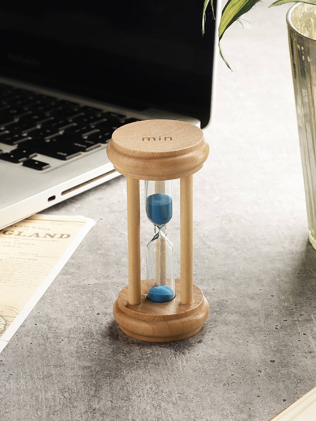 

EXIM DECOR Blue Round Three Pillar Sand Timer Showpiece