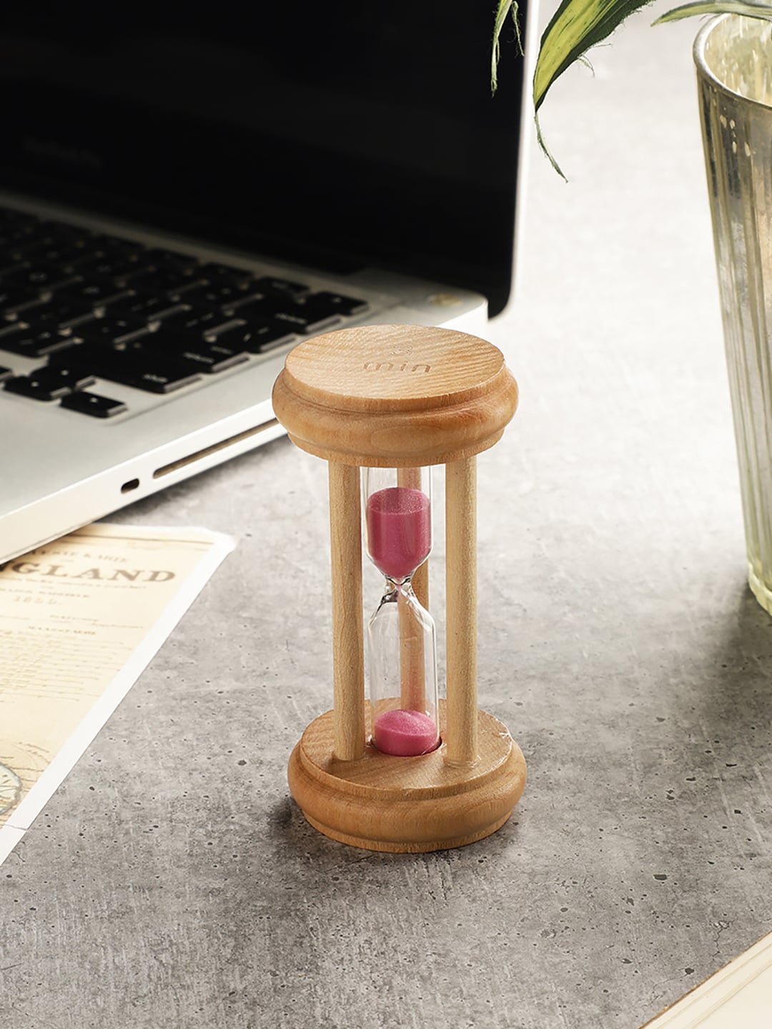 

EXIM DECOR Pink Three Pillar Sand Timer Curio Showpiece