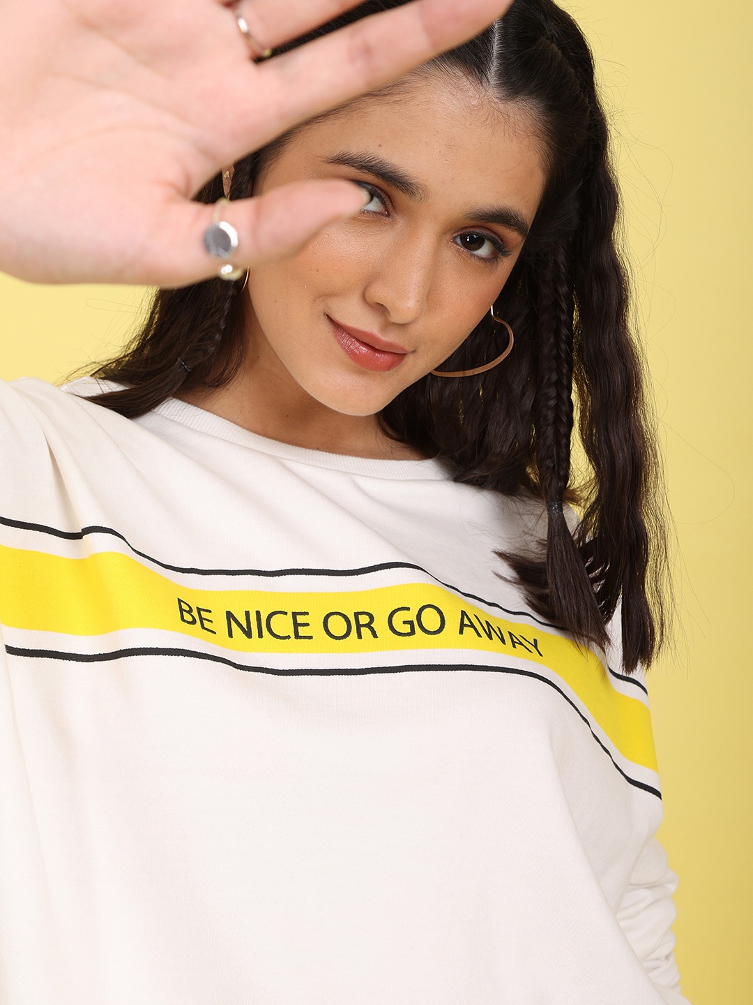 

Flying Machine Women Printed Lightweight Drop Shoulder Sweatshirt, White