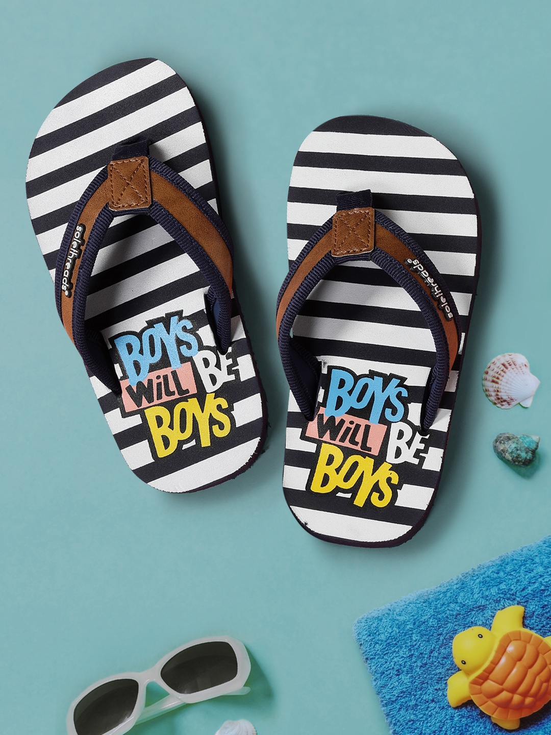 

Solethreads Boys Navy Blue & White Printed Thong Flip-Flops