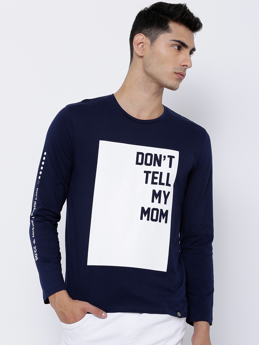 

LOCOMOTIVE Men Navy Slim Fit Printed Round Neck Pure Cotton T-shirt, Navy blue